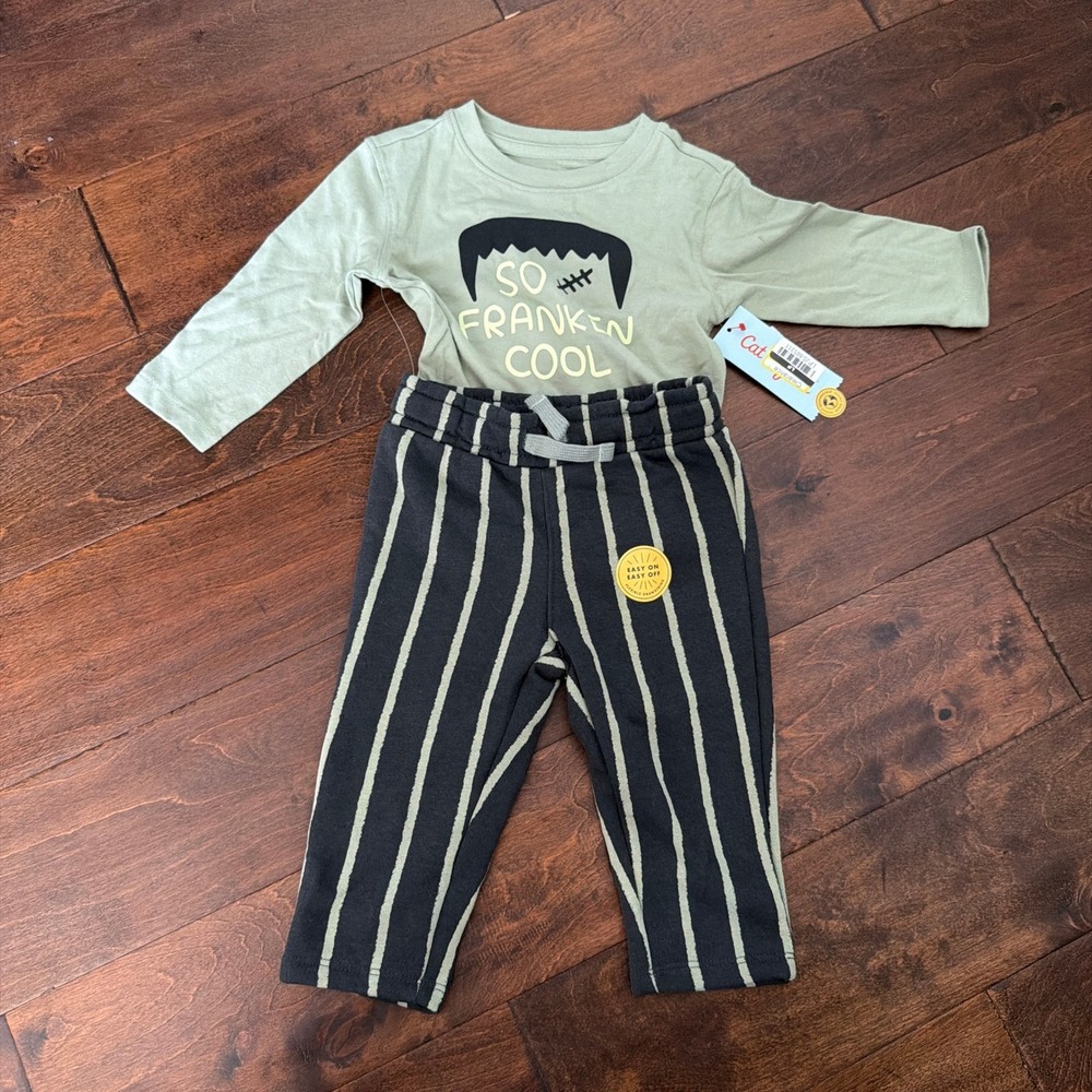Cat & Jack Boys 4T Frankenstein Halloween Shirt Striped Joggers Set Halloween